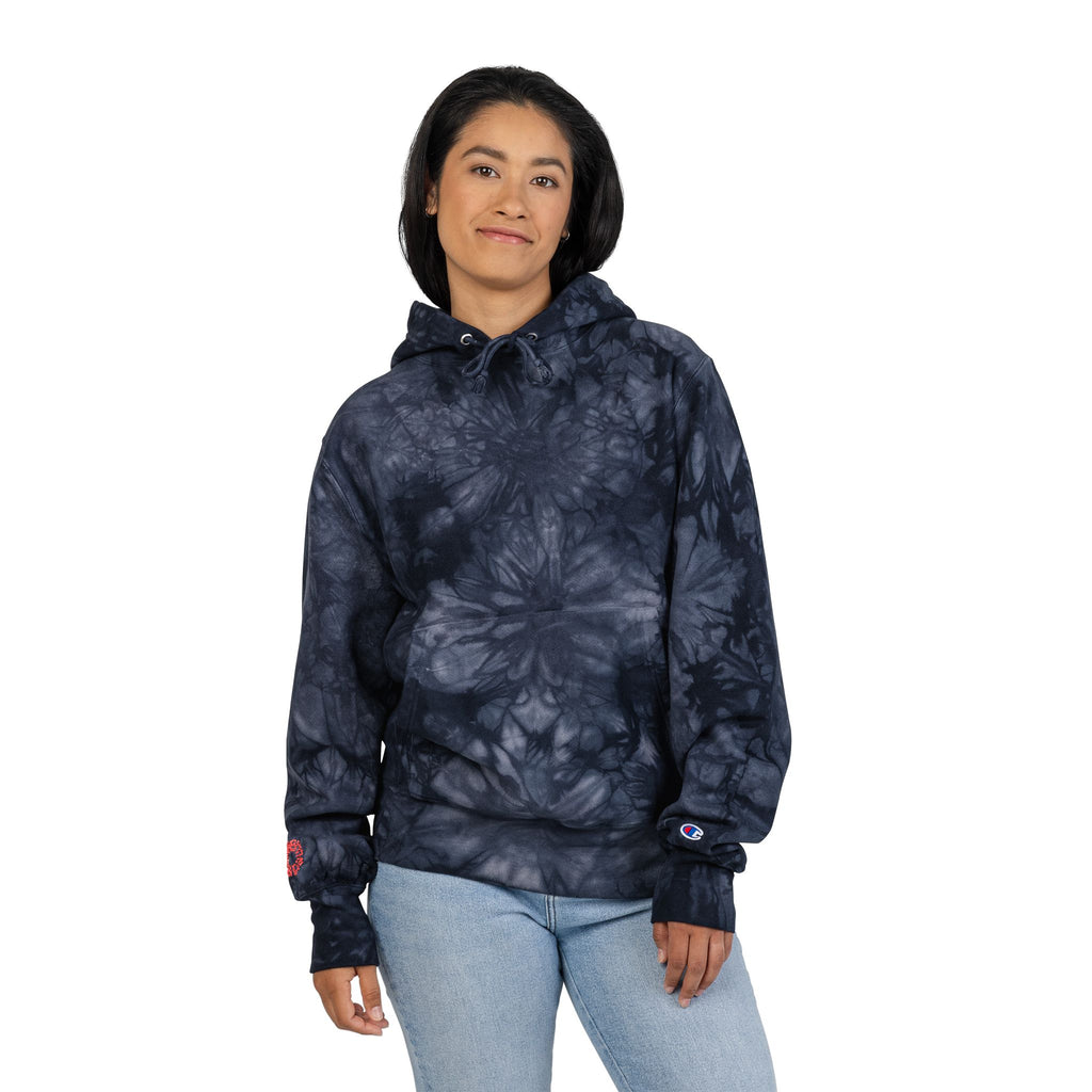 Unisex redeemed -Tie-Dye Champion Hoodie, Cozy Tie-Dye Sweatshirt, Embroidered Hoodie Gift, Streetwear Fashion, Trendy Casual Wear-Redeemed on right wrist