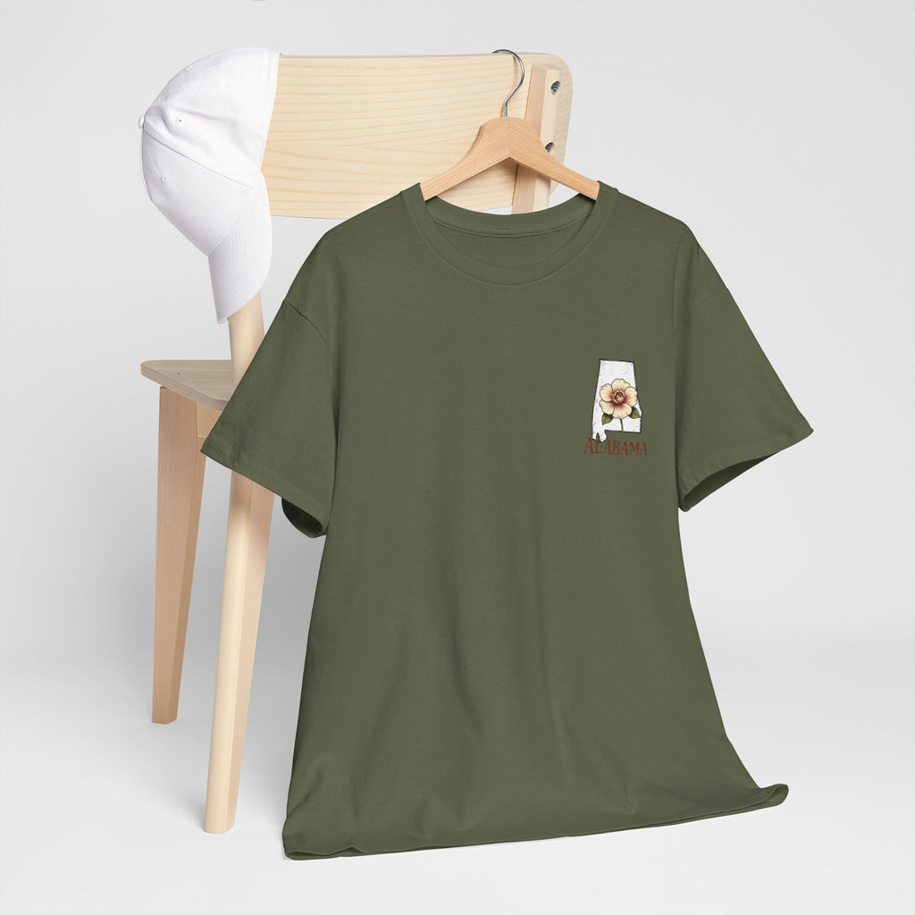 Alabama State Tee with Camellia Floral Design — Alabama Outline & State Flower Shirt
