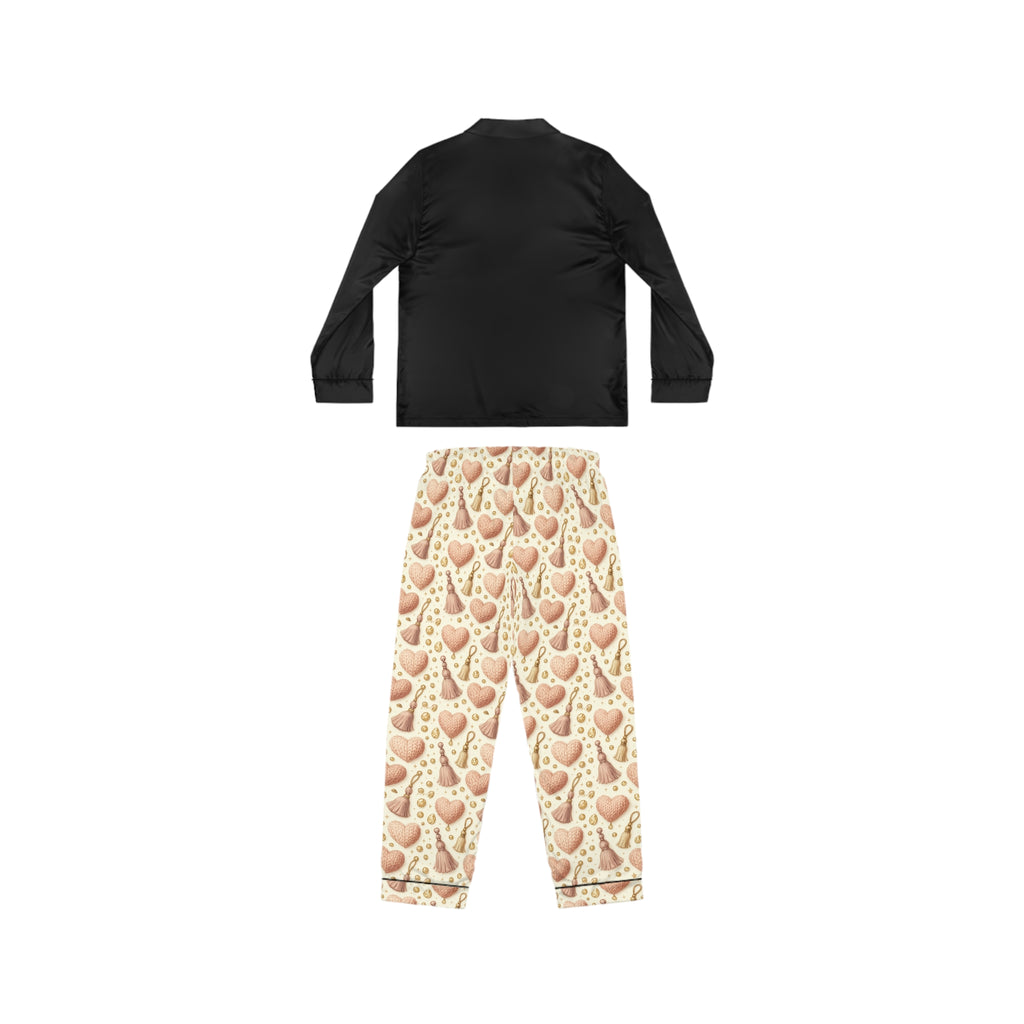 Satin Pajama Set – Heart Cookie Print Lounge PJs for Women