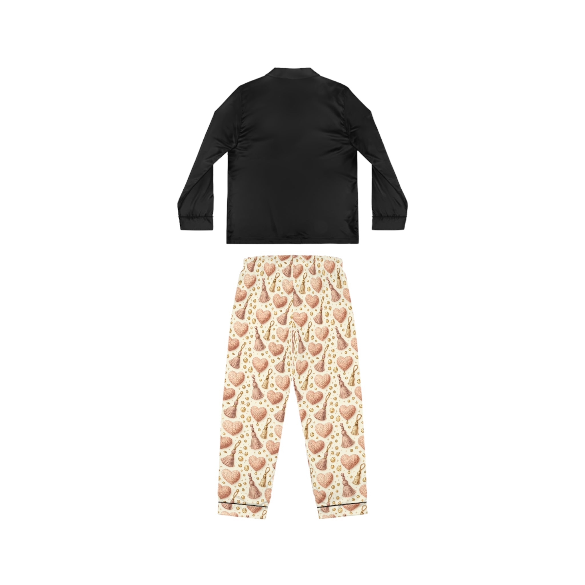 Satin Pajama Set – Heart Cookie Print Lounge PJs for Women