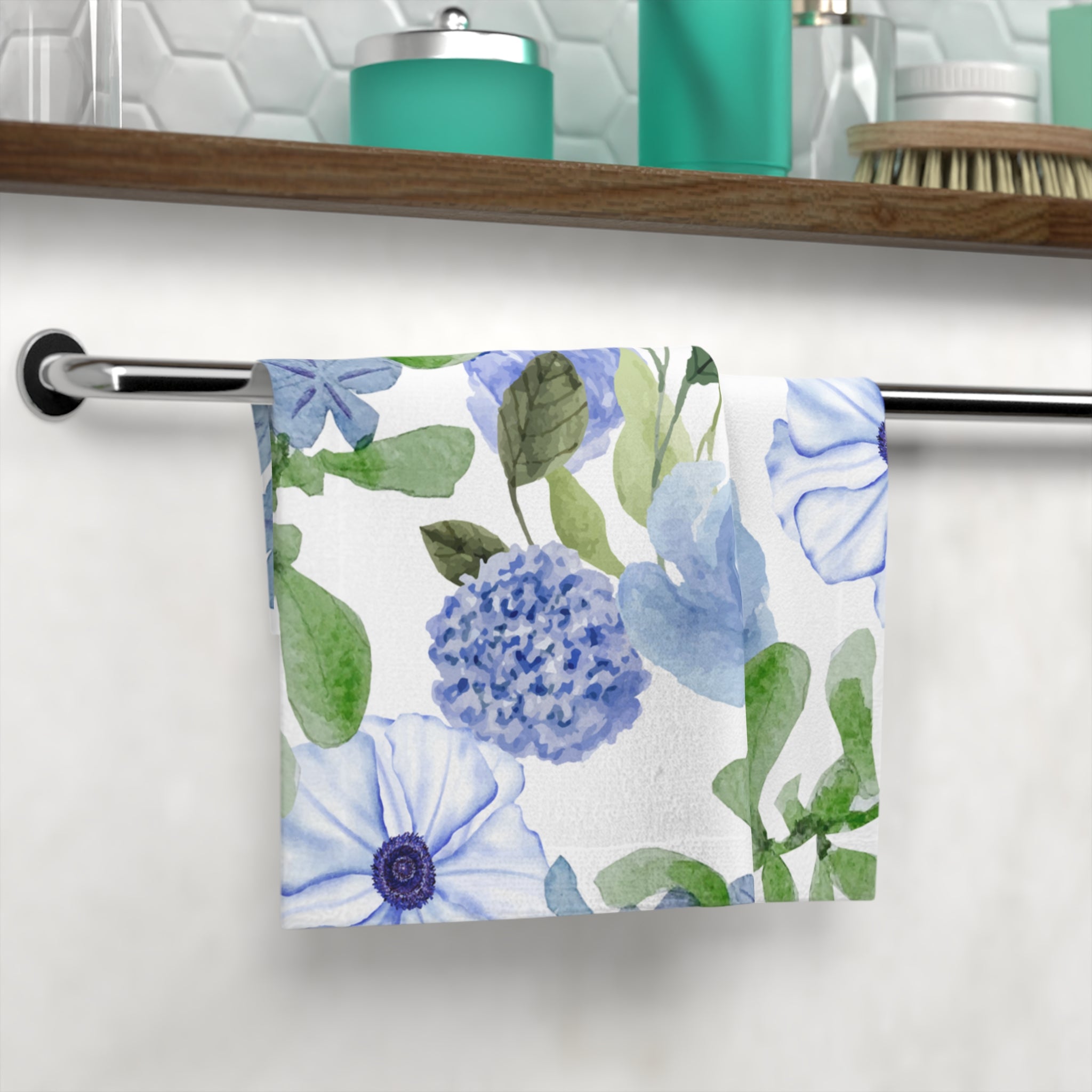Blue Watercolor Floral Face Towel