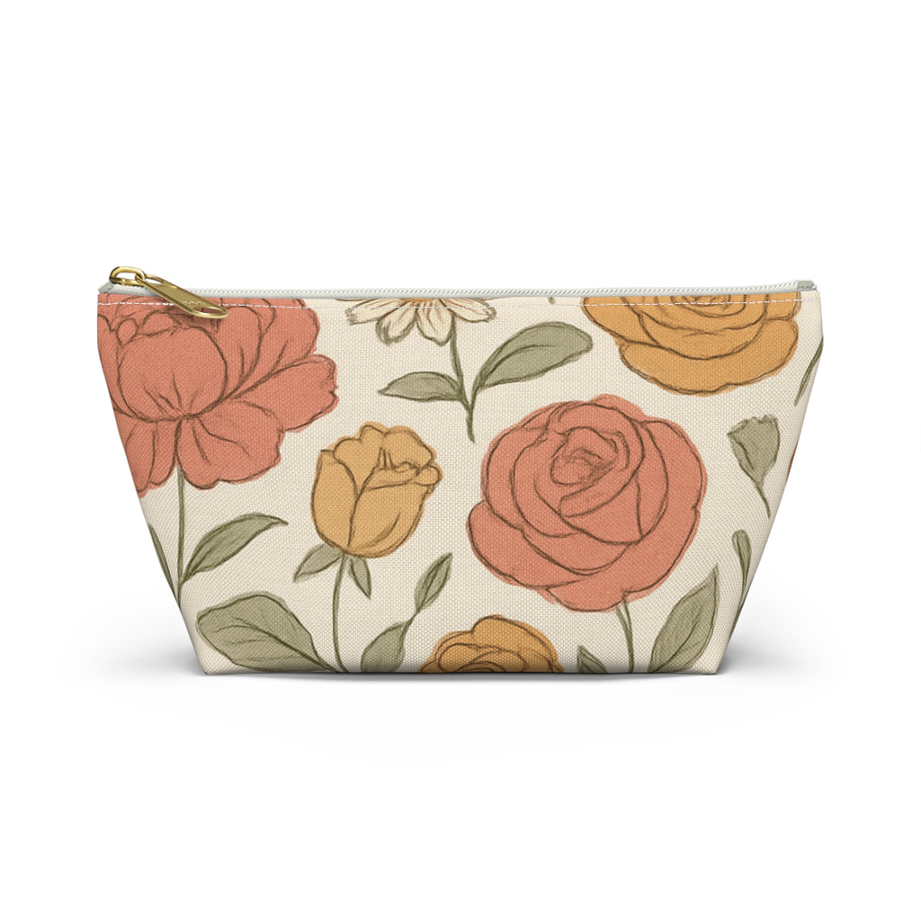 Warm Floral Accessory Pouch — T‑Bottom Makeup & Travel Organizer