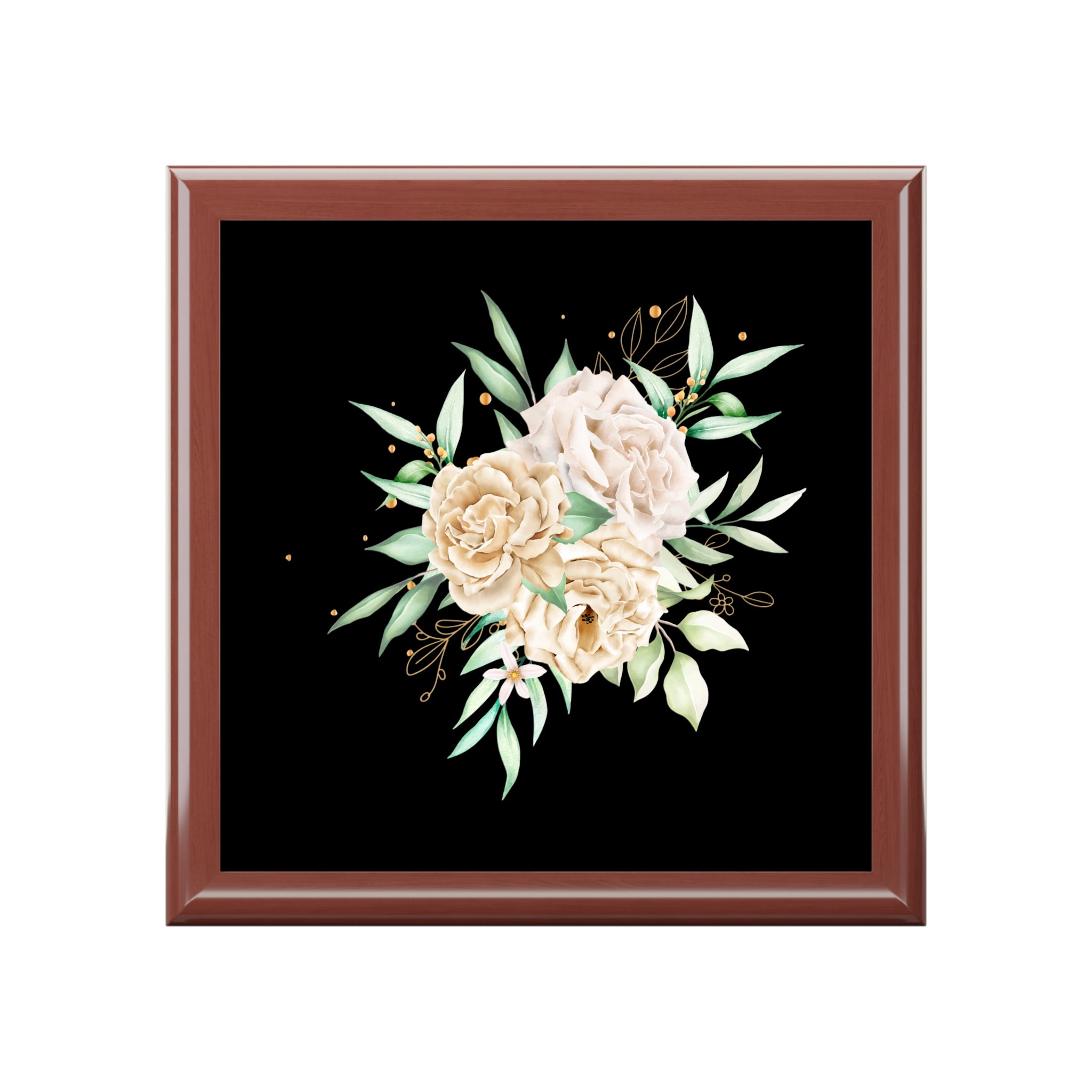 Floral Elegance Jewelry Box — Cream Peony Design on Black