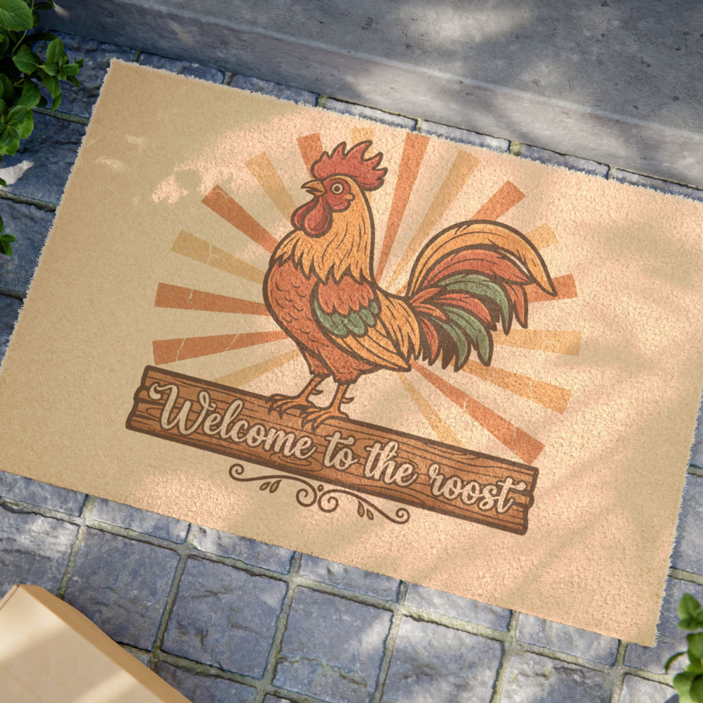 Rooster Welcome Doormat — 'Welcome to the roost' Farmhouse Coir Door Mat