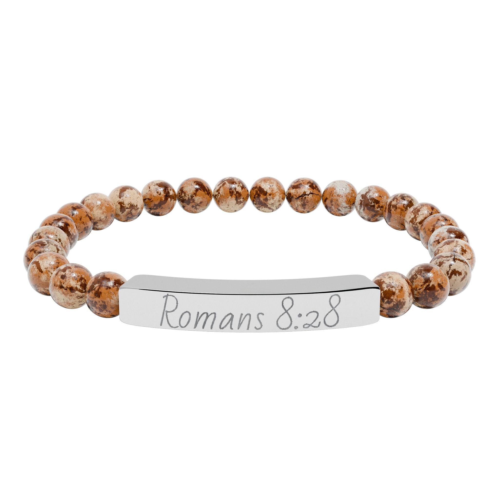 Romans 8:28 Engraved Natural Stone Stretch Bracelet
