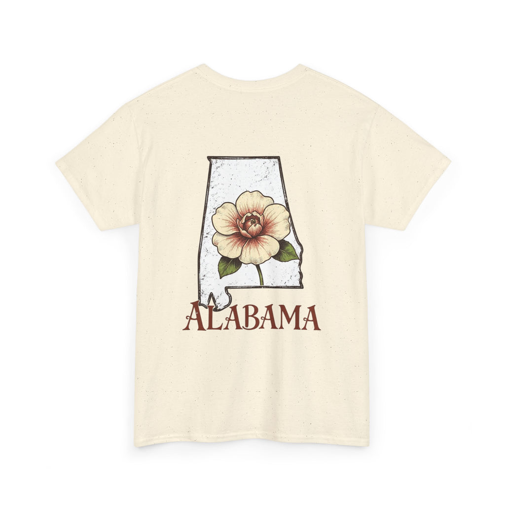 Alabama State Tee with Camellia Floral Design — Alabama Outline & State Flower Shirt