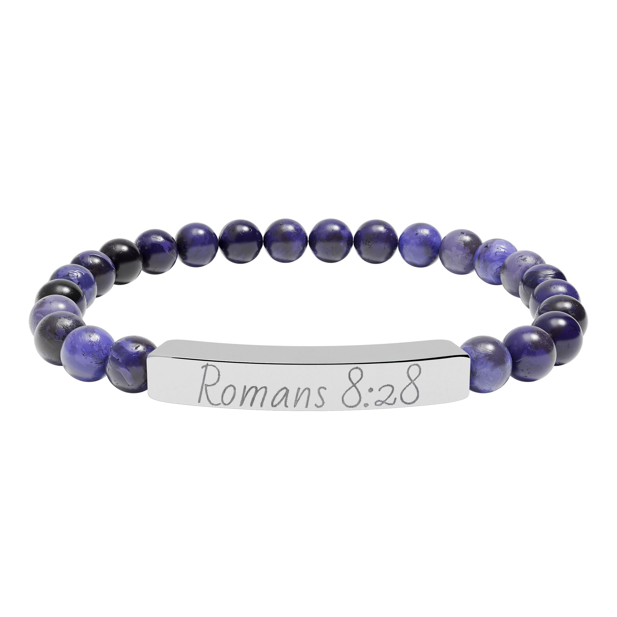 Romans 8:28 Engraved Natural Stone Stretch Bracelet