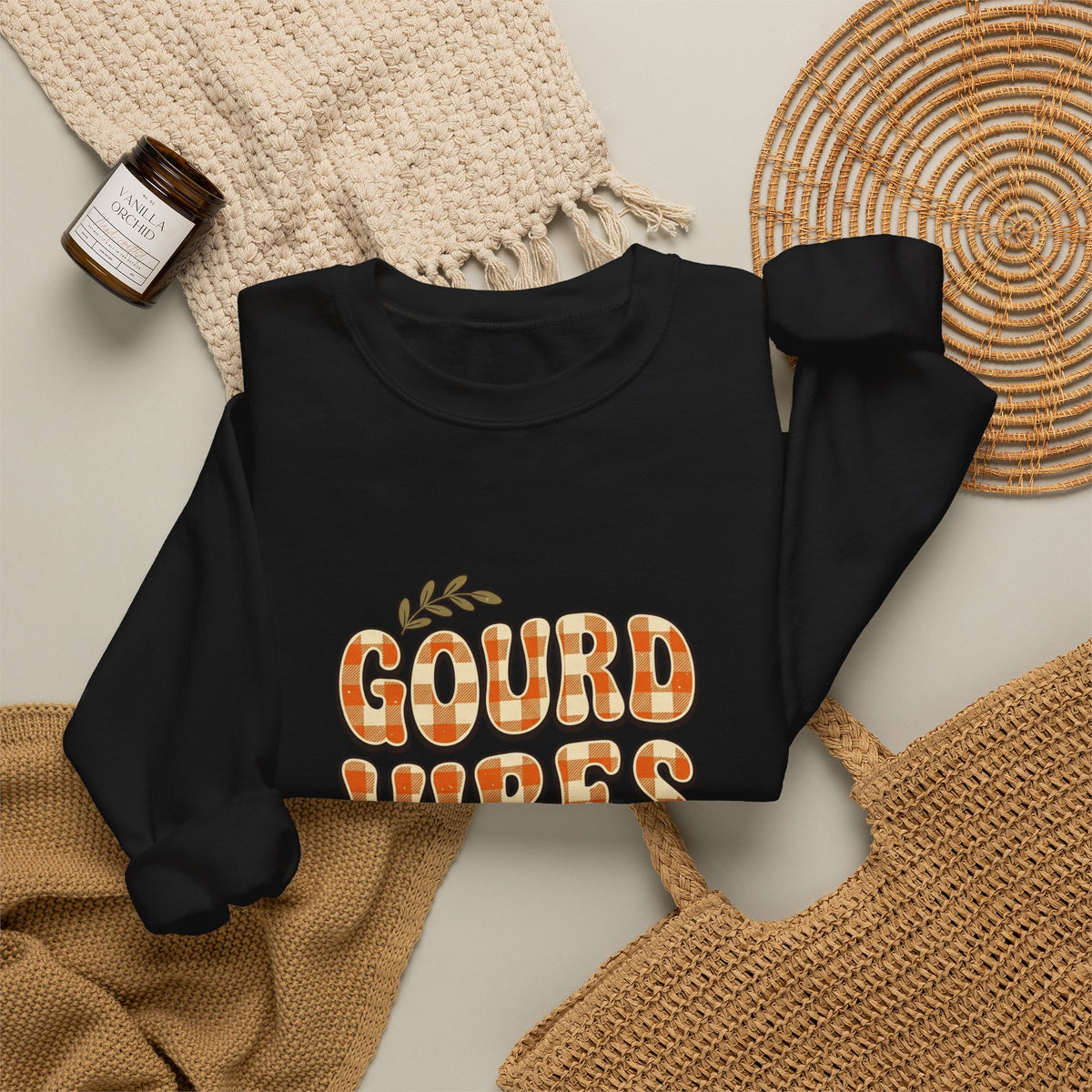 Gourd Vibes Only Sweatshirt | Pumpkin Season, Fall Plaid Lettering