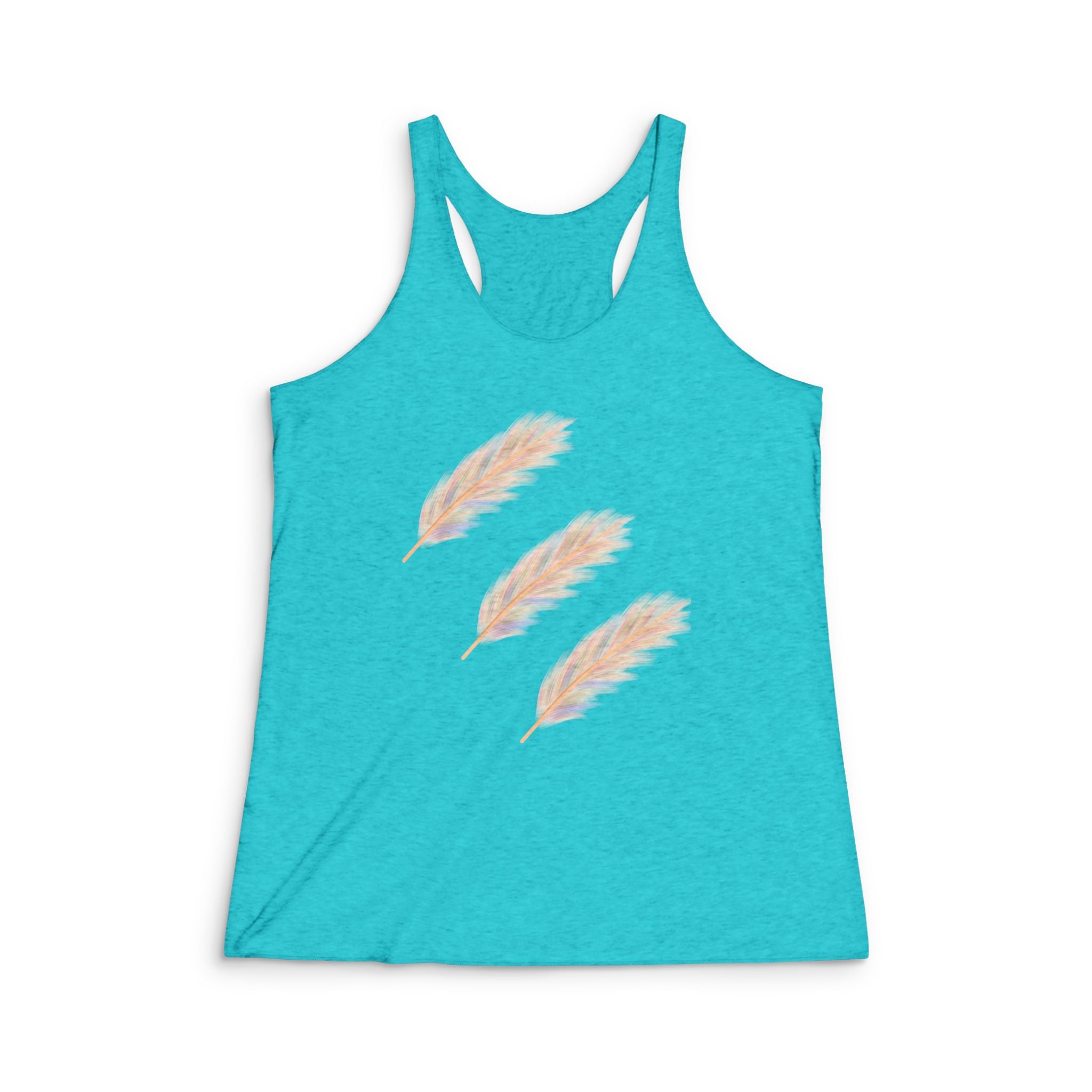 Pastel Feather Racerback Tank — Women's Tri-Blend Feather Print Tank Top