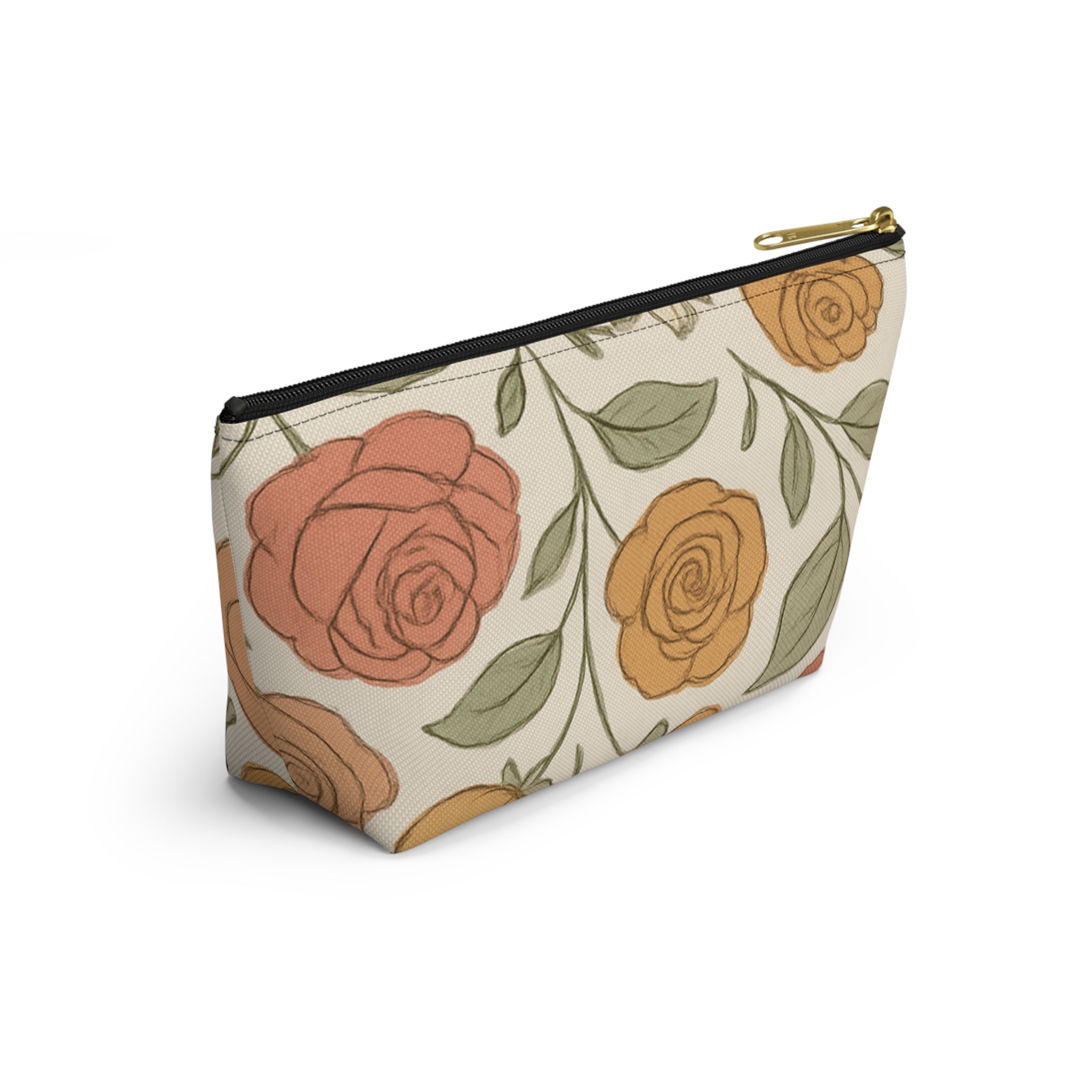 Warm Floral Accessory Pouch — T‑Bottom Makeup & Travel Organizer