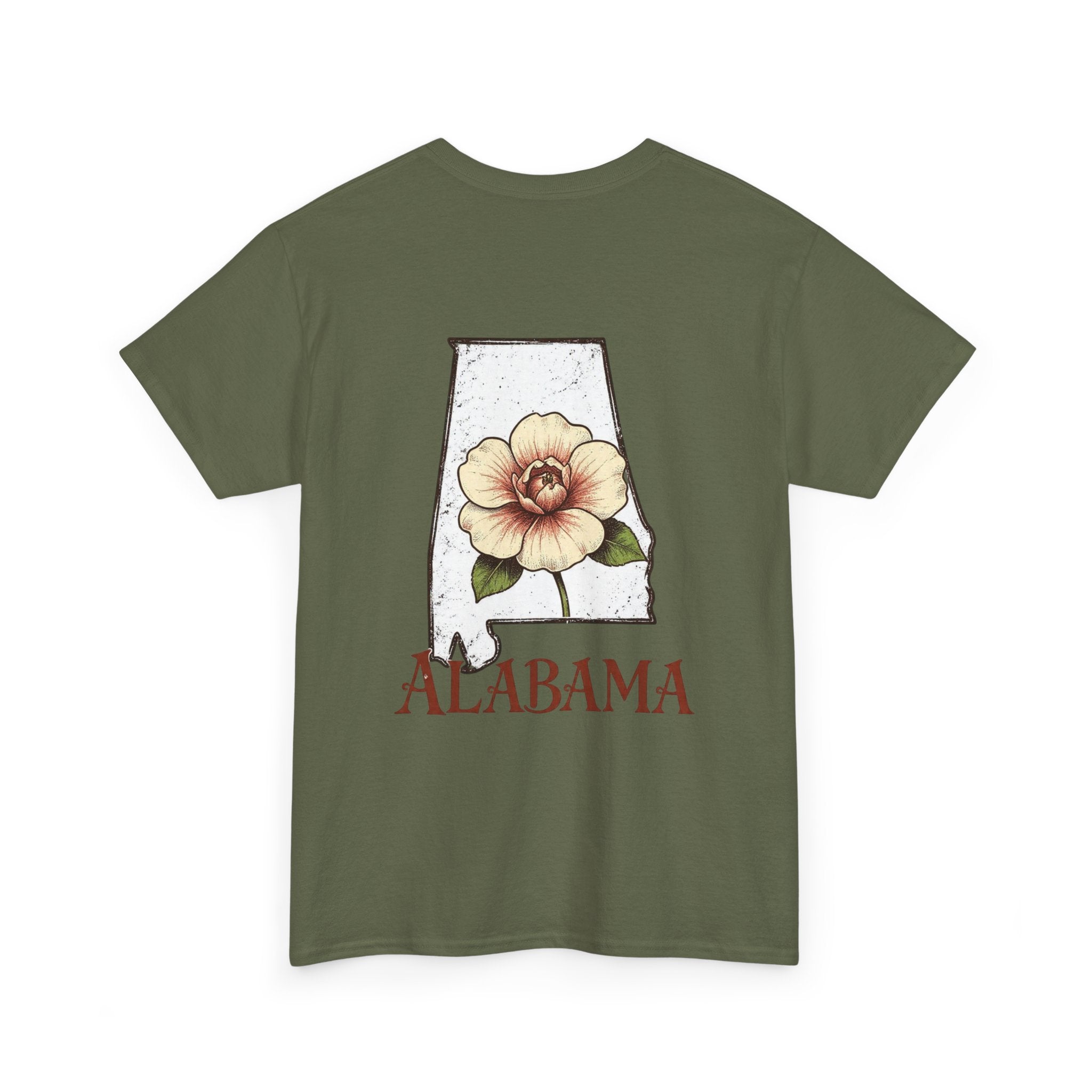 Alabama State Tee with Camellia Floral Design — Alabama Outline & State Flower Shirt