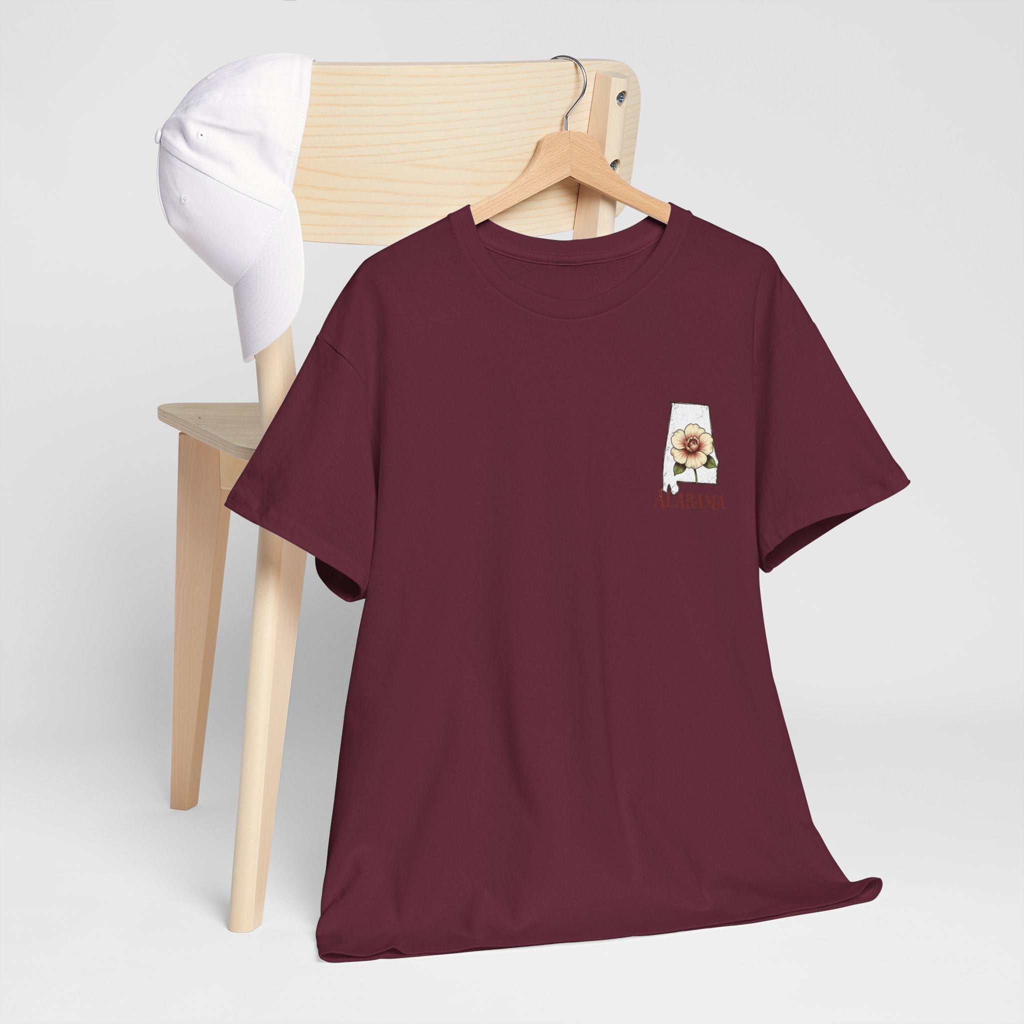 Alabama State Tee with Camellia Floral Design — Alabama Outline & State Flower Shirt