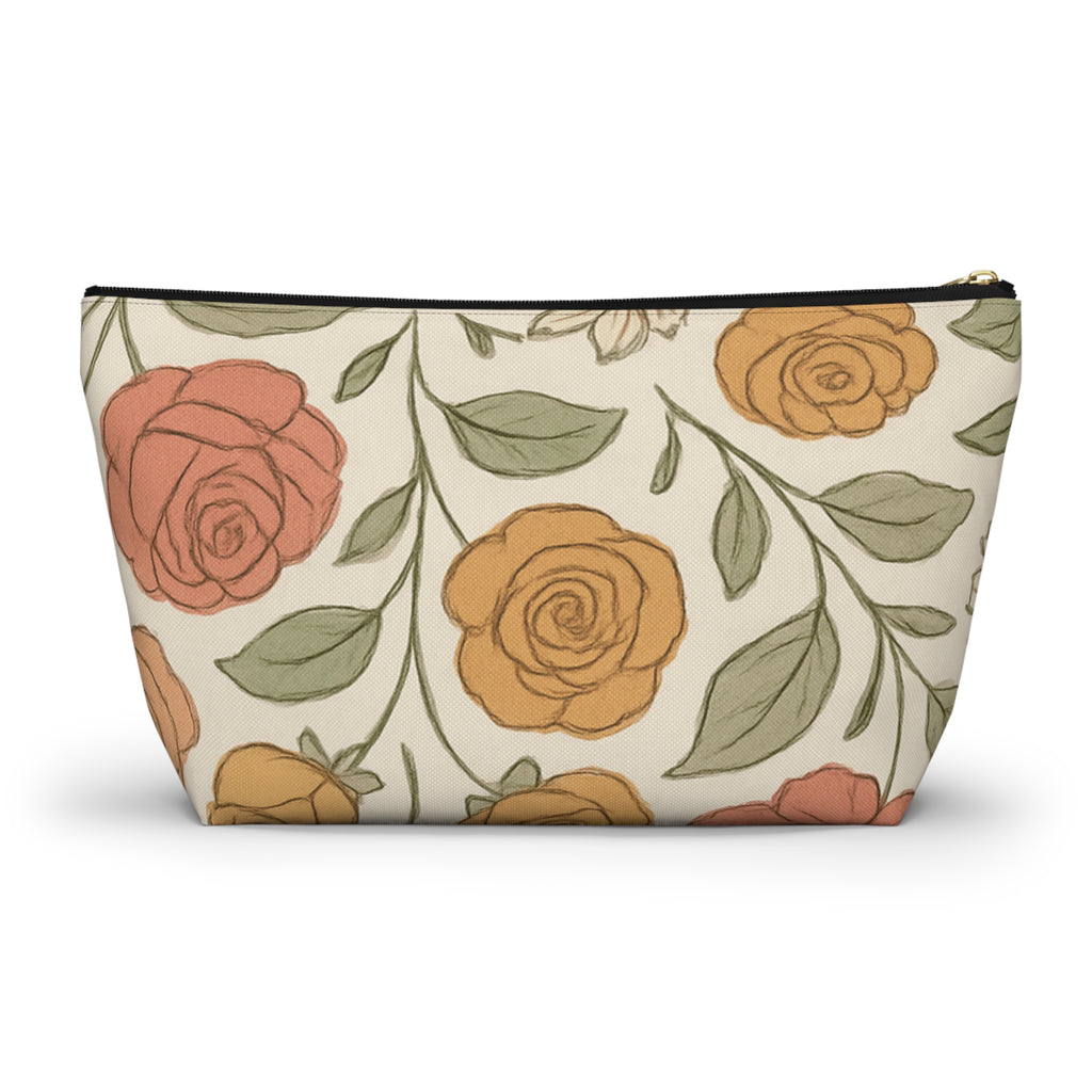 Warm Floral Accessory Pouch — T‑Bottom Makeup & Travel Organizer