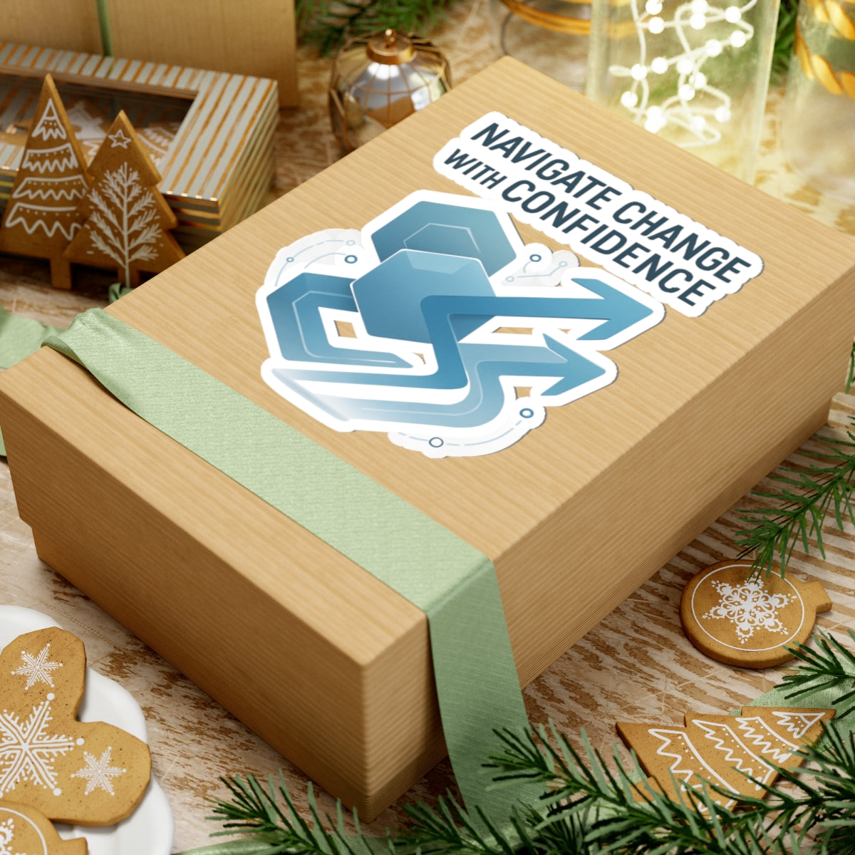 Navigate Change With Confidence Sticker — Motivational Arrow Tech Kiss-Cut Decal