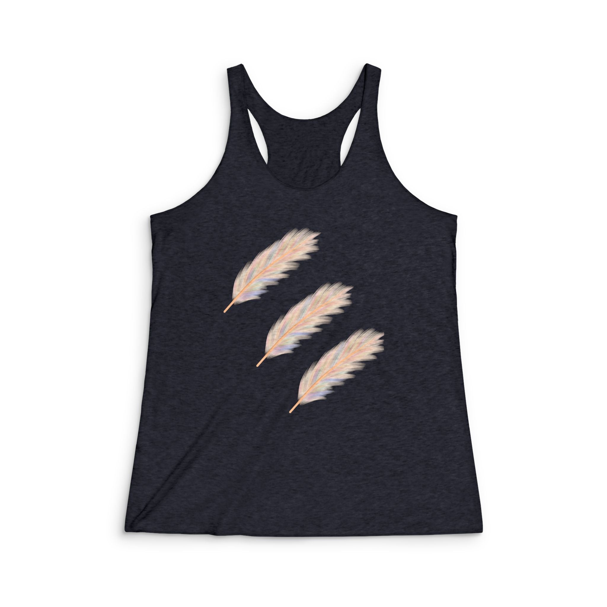 Pastel Feather Racerback Tank — Women's Tri-Blend Feather Print Tank Top