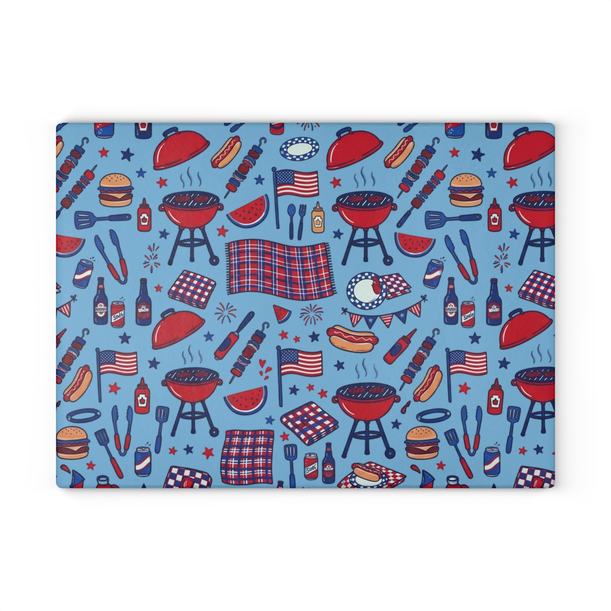 Summer BBQ Glass Cutting Board — Grilling & Entertaining Kitchen Gift