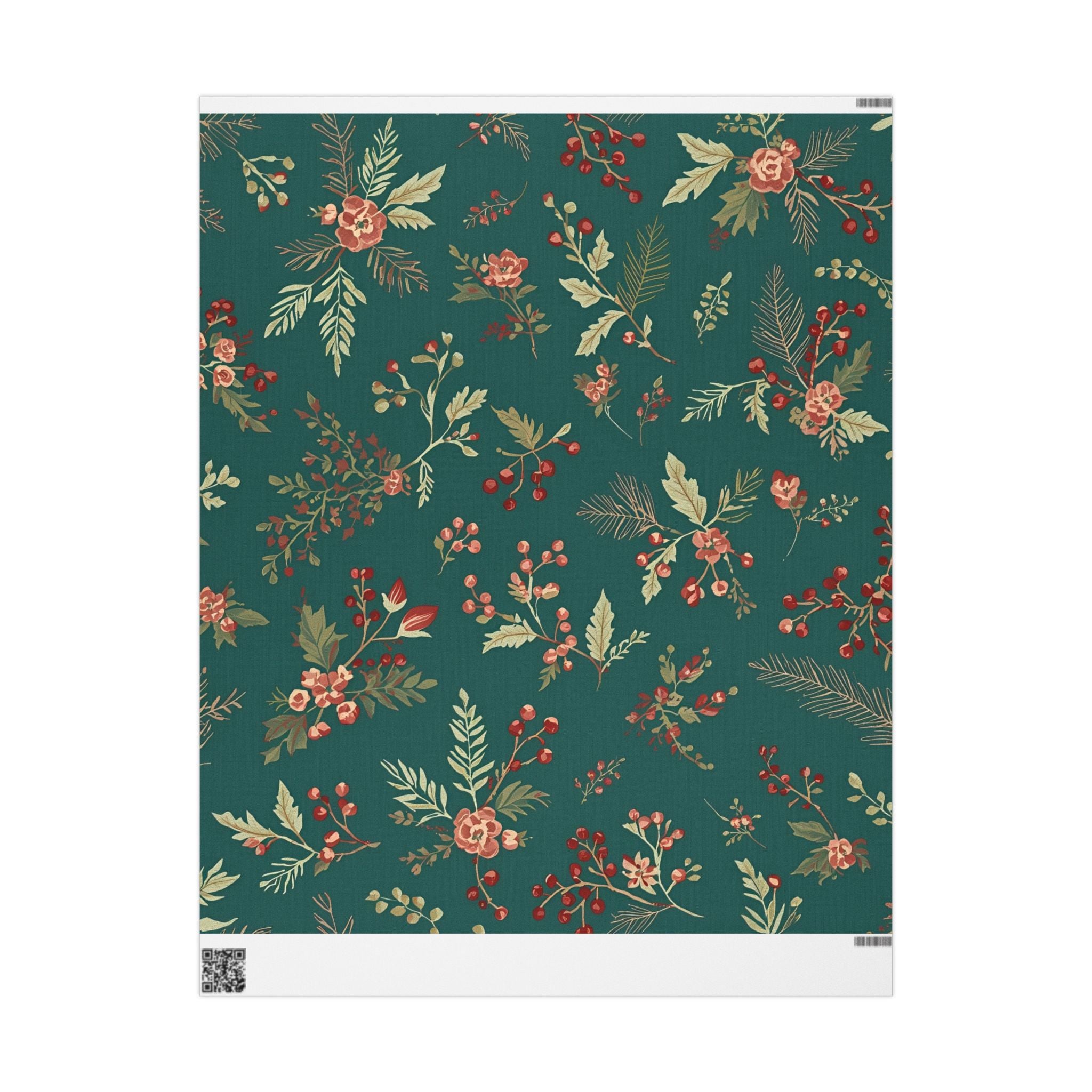Green Floral Christmas Wrapping Paper