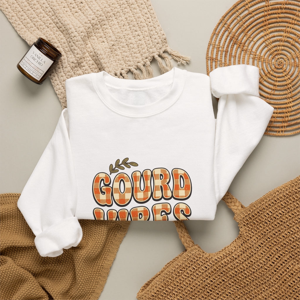 Gourd Vibes Only Sweatshirt | Pumpkin Season, Fall Plaid Lettering