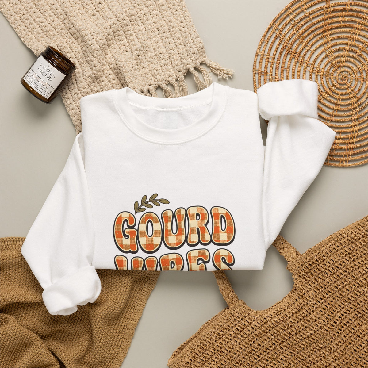 Gourd Vibes Only Sweatshirt | Pumpkin Season, Fall Plaid Lettering