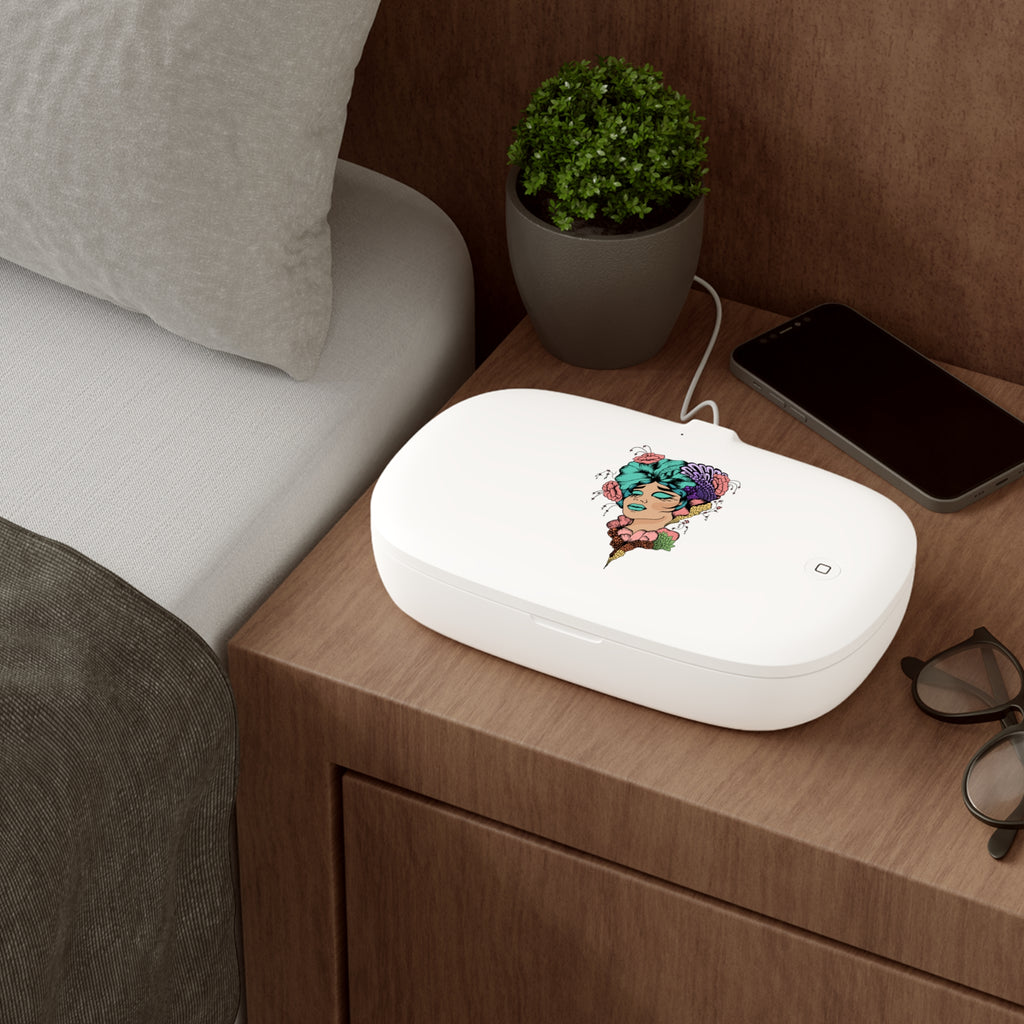 Chic UV Phone Sanitizer & Wireless Charger, Trendy Tech Accessory, Gift for Tech Lovers, Stylish Home Decor, Smartphone Cleaning Pad