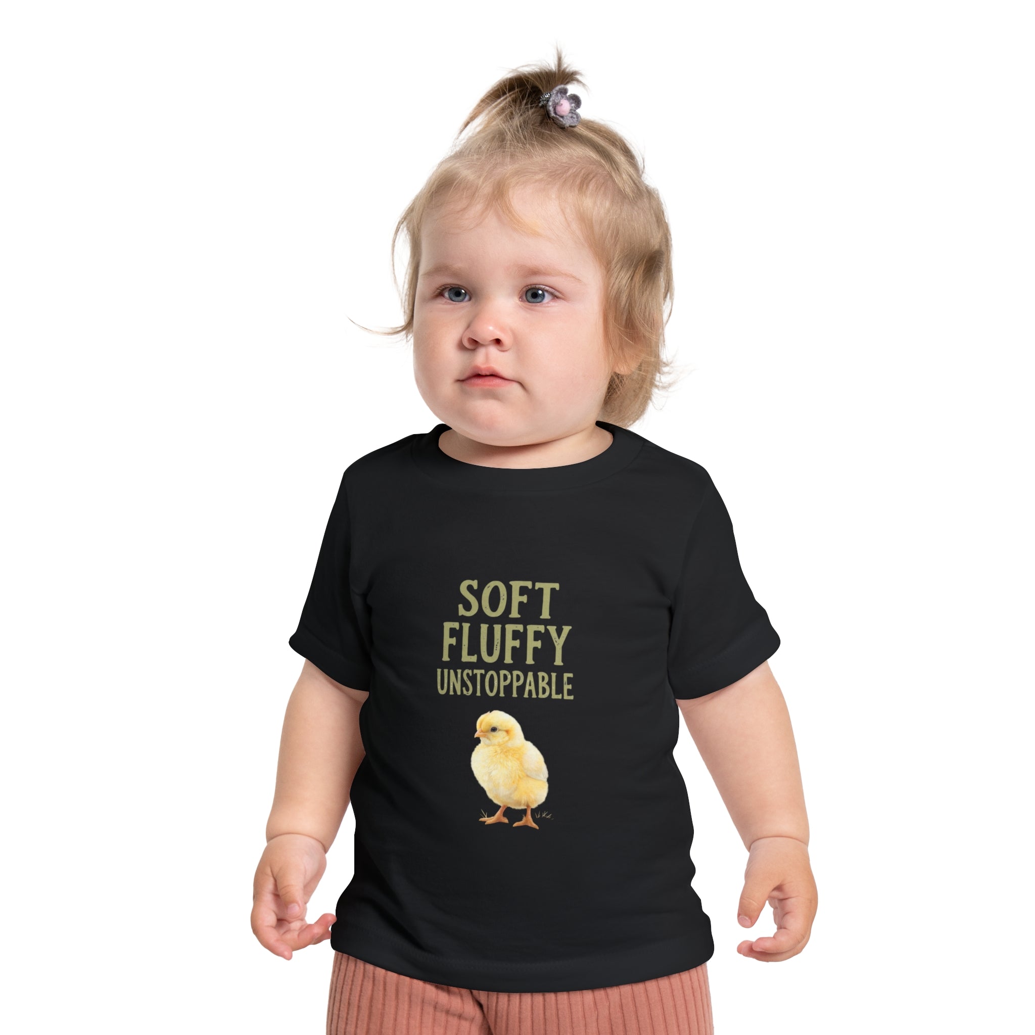 Unstoppable Chick Baby Short Sleeve T-Shirt — Cute Soft Fluffy Toddler Tee