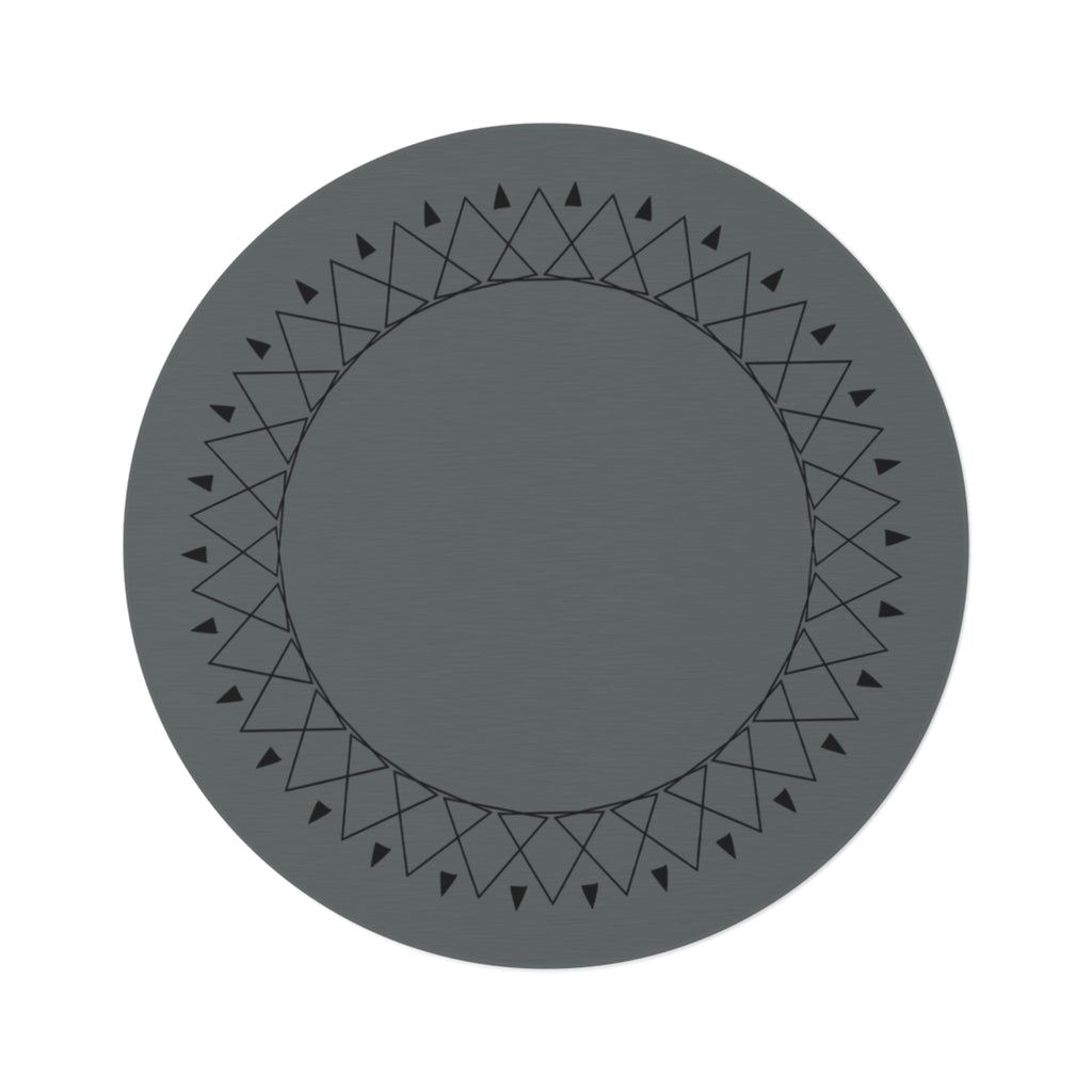 Gray Mandala Round Rug — Geometric Boho Floor Mat