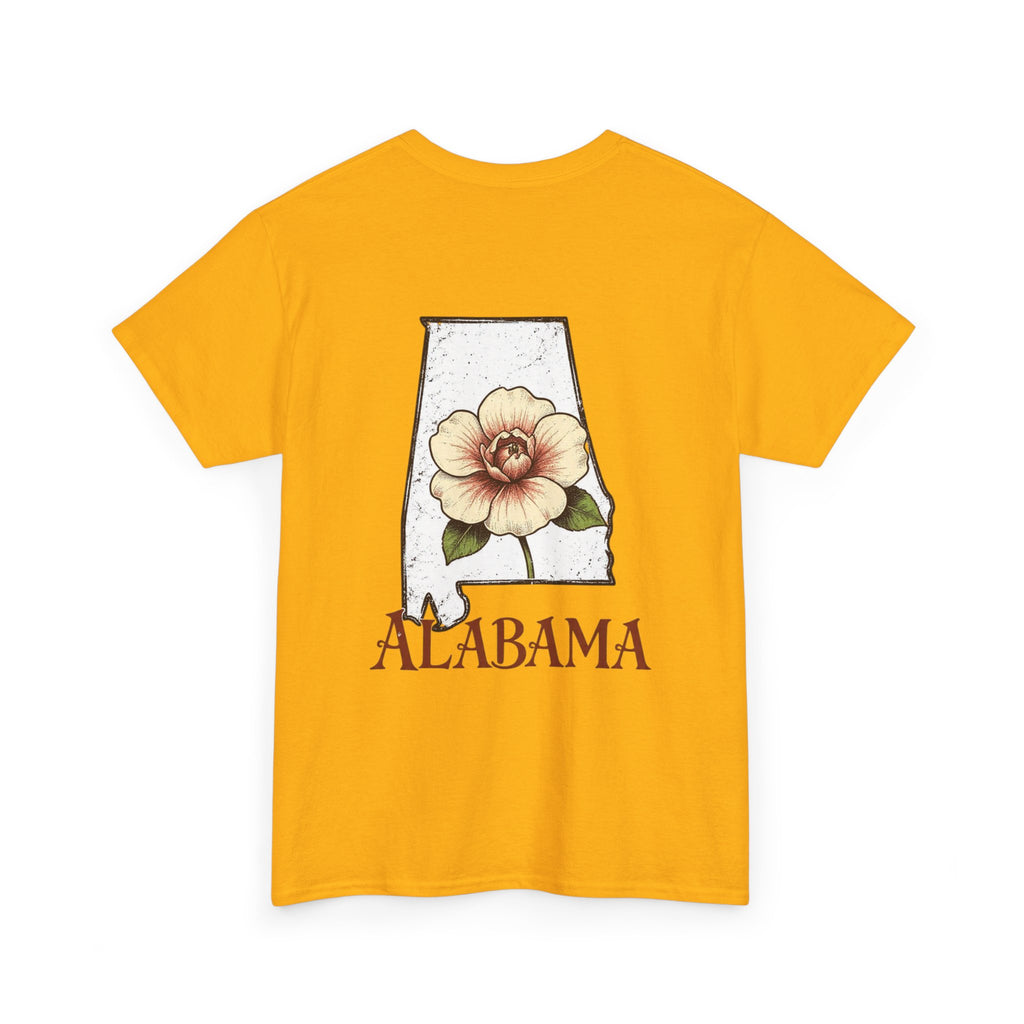 Alabama State Tee with Camellia Floral Design — Alabama Outline & State Flower Shirt