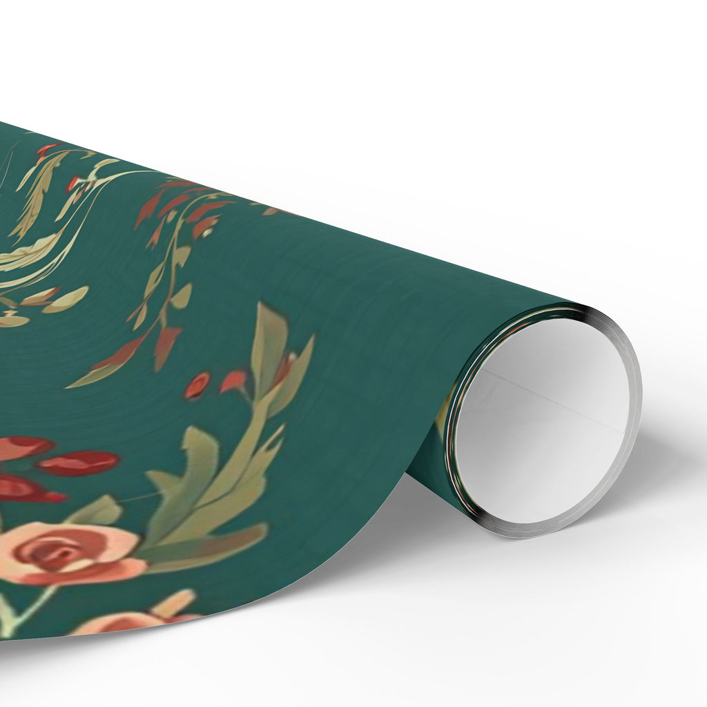 Green Floral Christmas Wrapping Paper