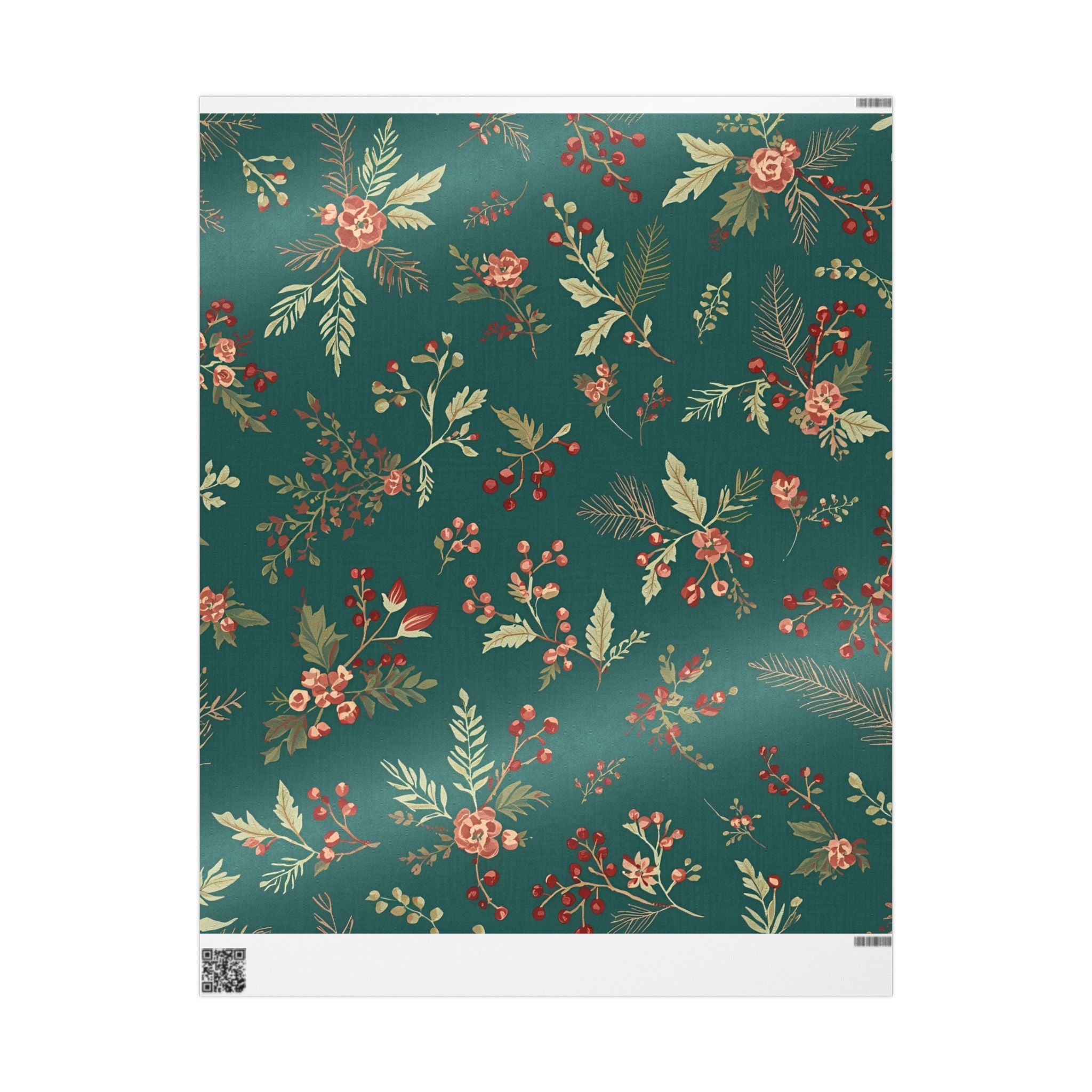 Green Floral Christmas Wrapping Paper